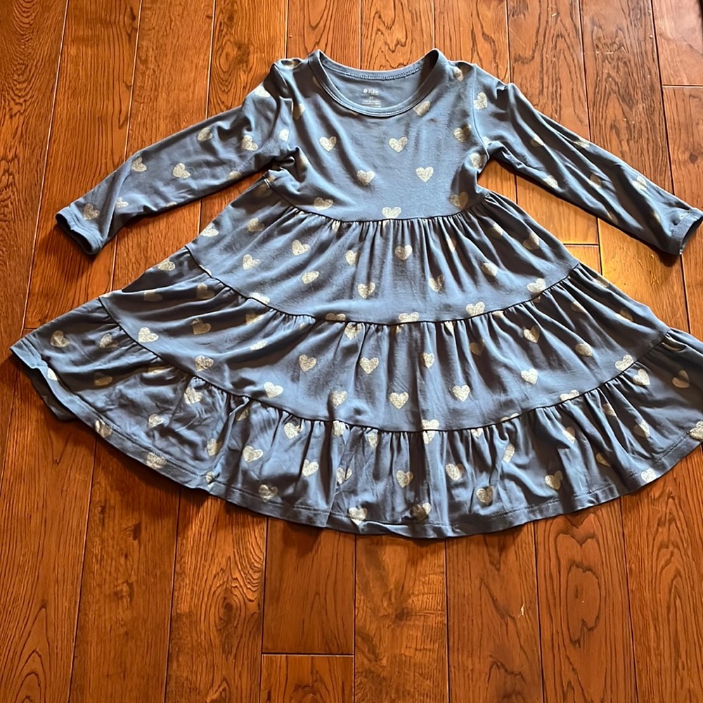 Kyte Baby Long Sleeve Silver Hearts Dress, 2T